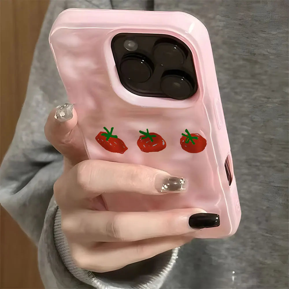 Cute Red Tomato Pattern Wave Phone Case