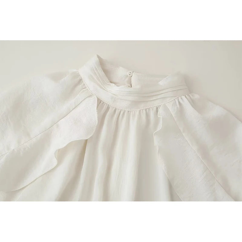 White Ruffle Cropped Blouse