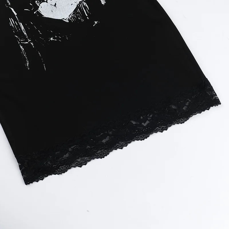 Gothic Skull Print Lace Mini Dress