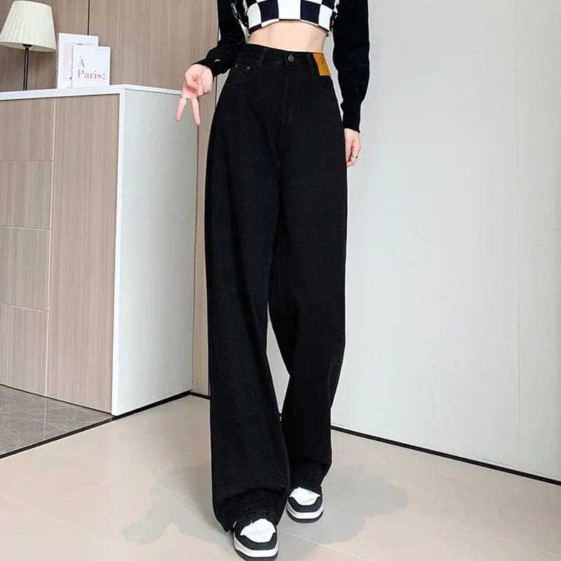 High Waist Vintage Blue Baggy Straight Jeans