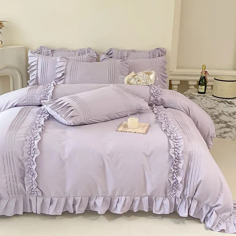 Cream White Princess Ruffles Bedding Set