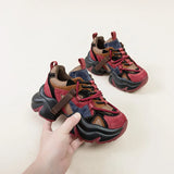 Chunky Leather Plush Color Block Sneakers