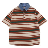 Oversized Retro Stripe Polo T-Shirt