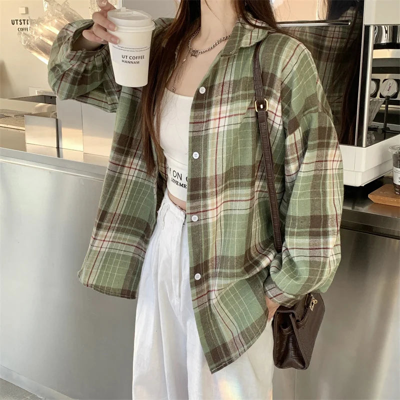 Plaid Women Long Sleeve Old Money Shirt