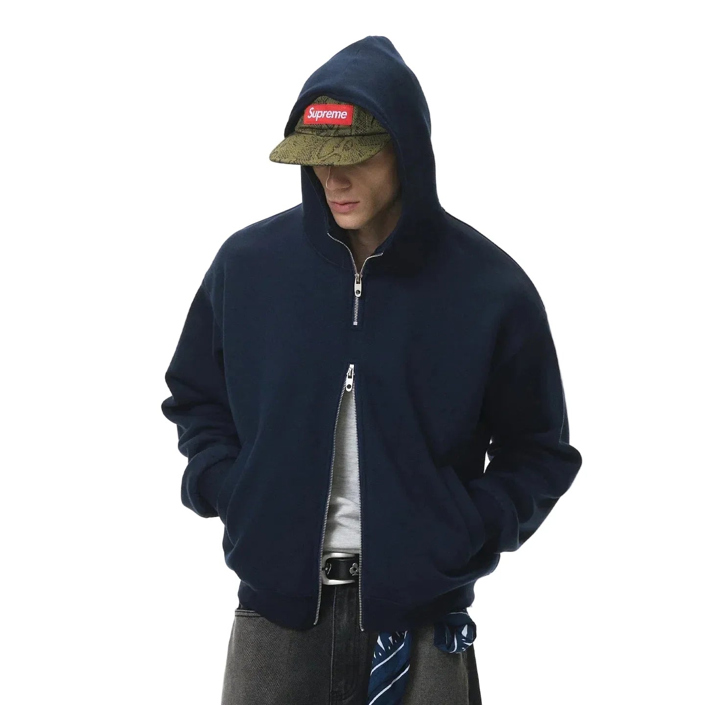 Kapuzenpullover mit doppeltem Reißverschluss und hohem Kragen
