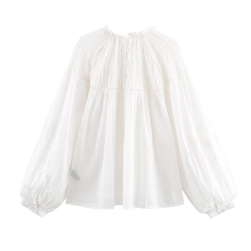Romantic Honeycomb Smocked White Blouse
