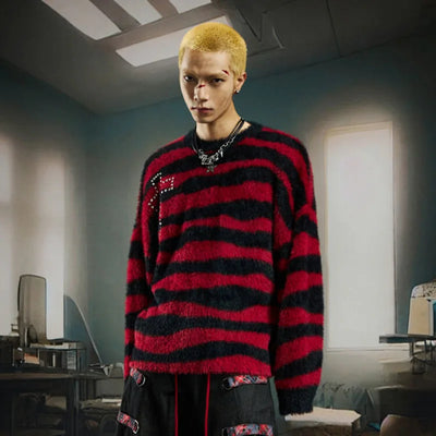 Stripped Zebra Round Fuzzy Sweater