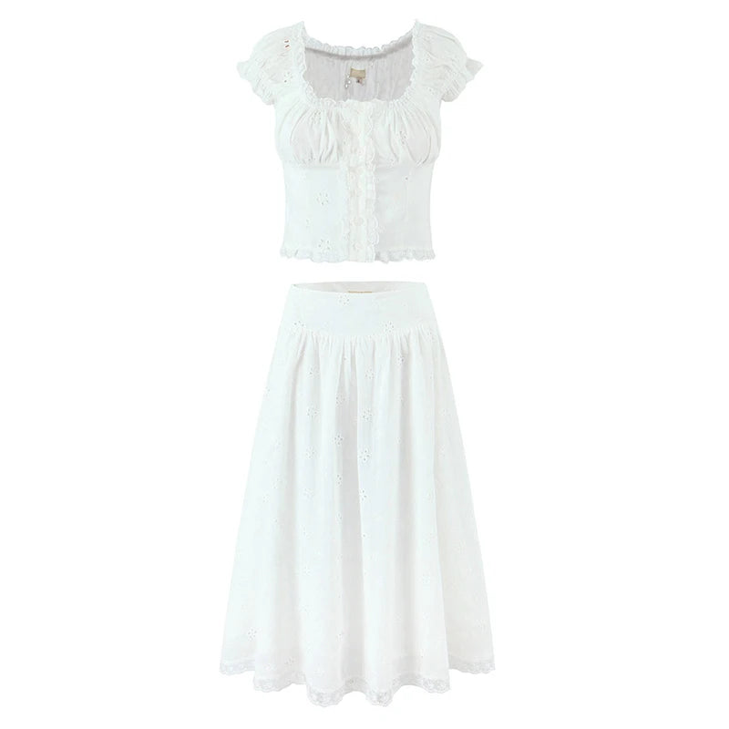 Embroidery Floral Crop White Shirt