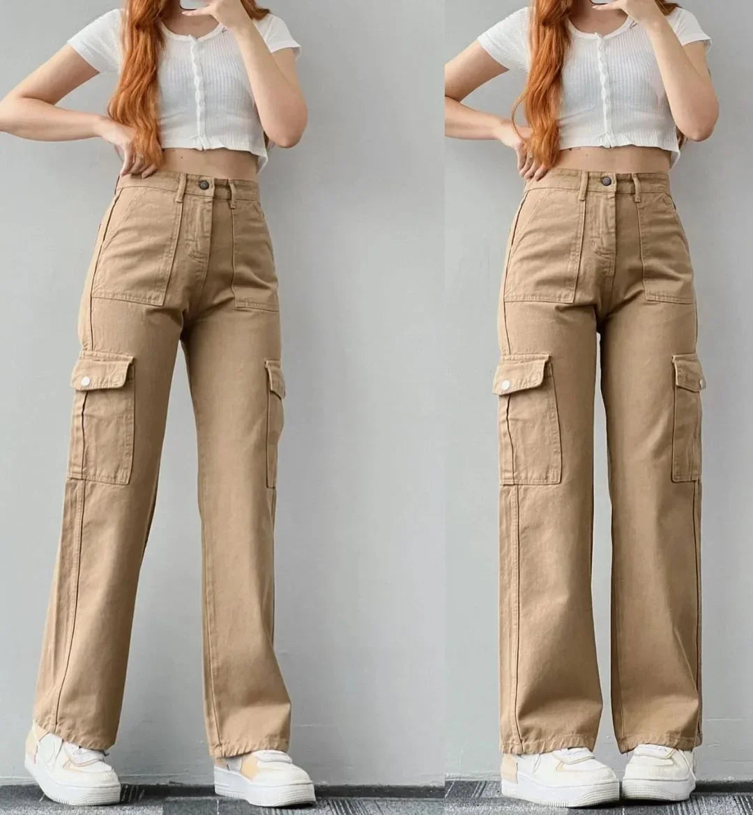 Wide Leg Solid Color Carago Pants