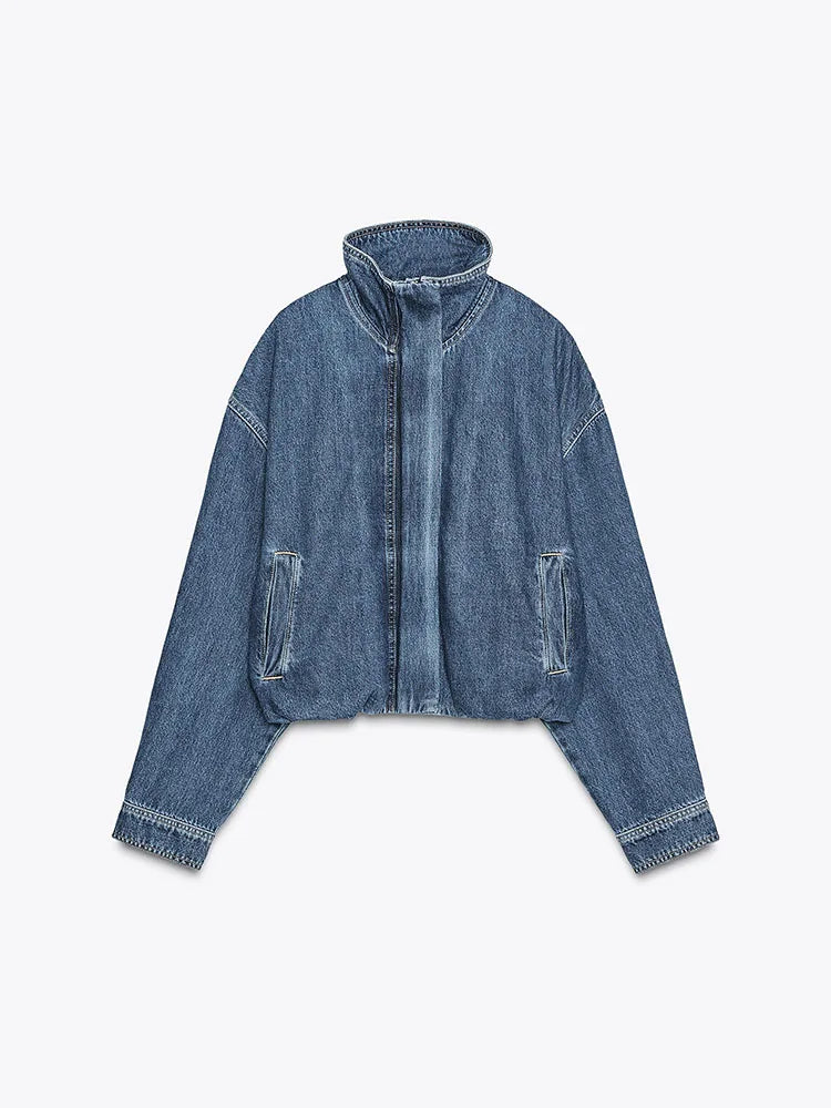 High Collar Vintage Blue Women's Denim Jacket