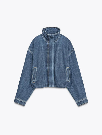 High Collar Vintage Blue Women's Denim Jacket