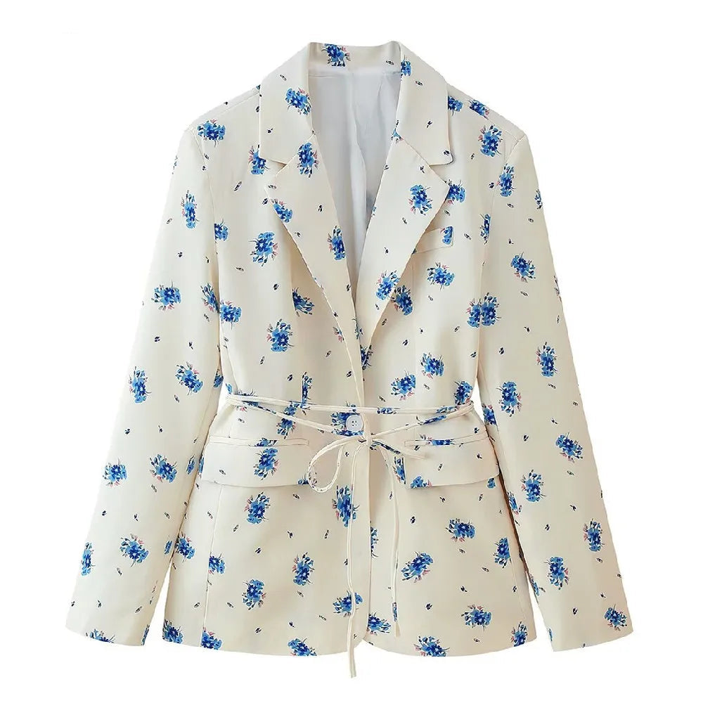 Beige Floral Print Old Money Blazer