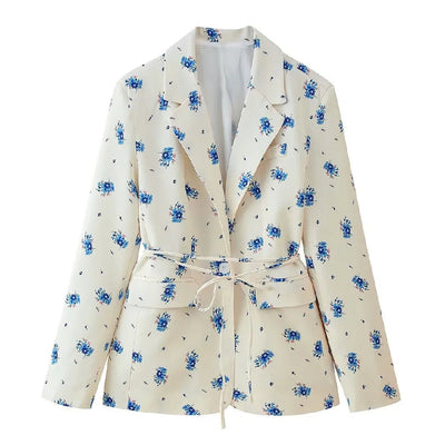 Beige Floral Print Old Money Blazer