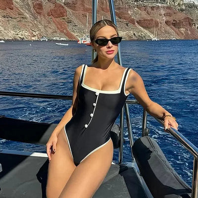 Traje de baño de verano blanco y negro para mujer