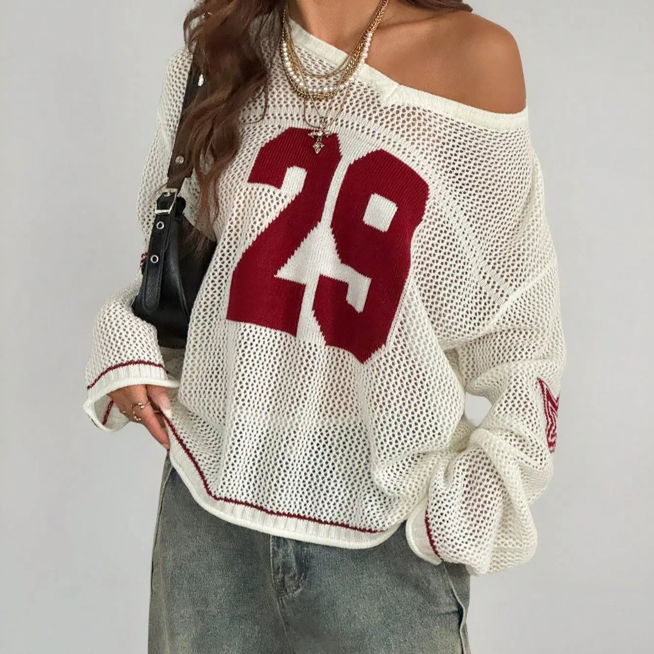 Burgundy Digital Knitted Sheer Sweater