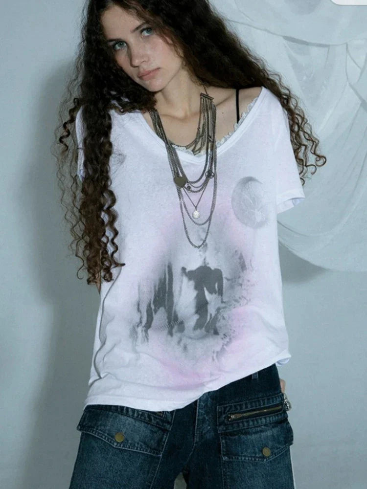 Vintage Lace Patchwork Grunge Punk T-Shirt