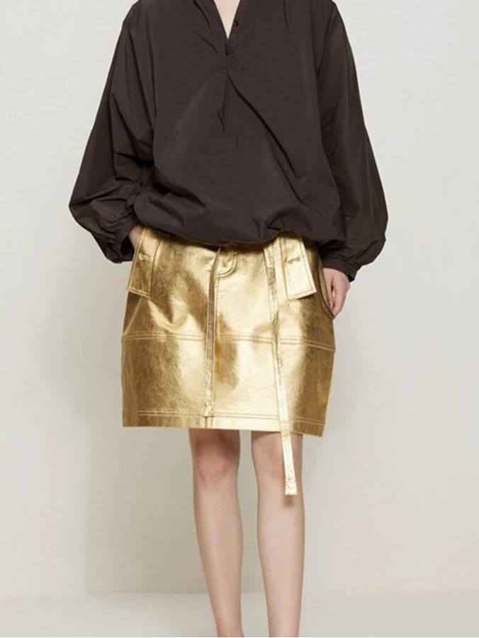 Autumn Gold Shiny Faux Leather Skirt