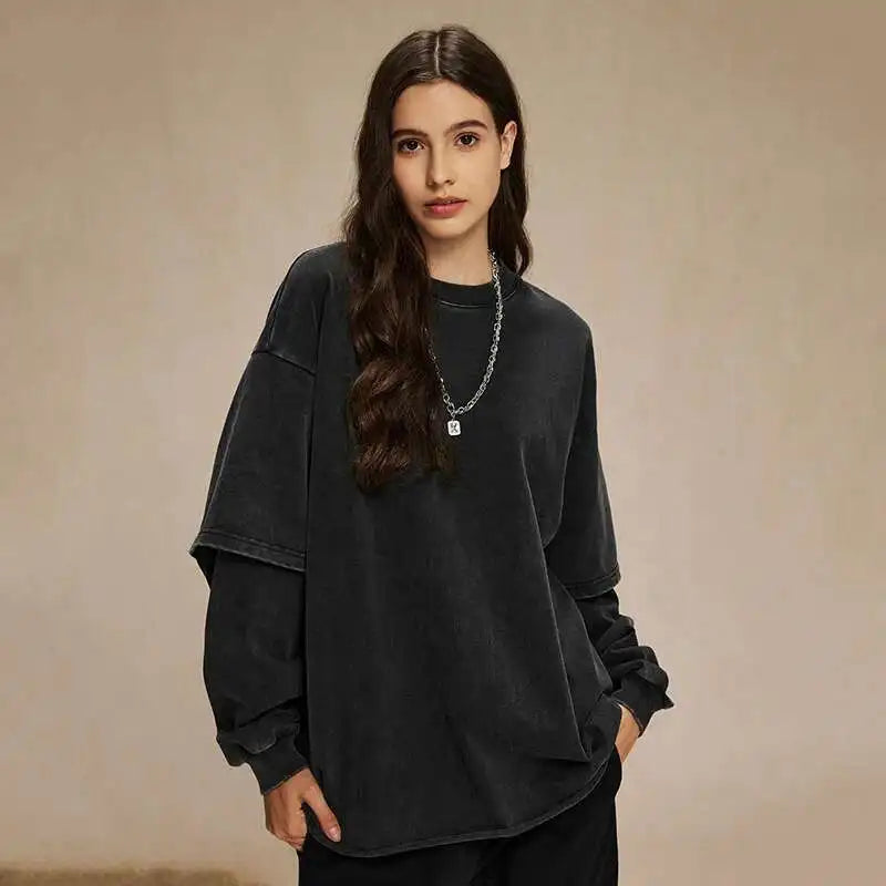 Curled Edge Round Neck T-Shirt