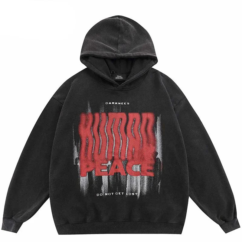 Sudadera con capucha Lavada en Negro Sombra Paz Oscuridad