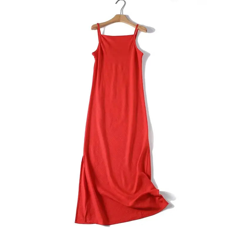 Sexy Red Spaghetti Strap Linen Maxi Dress