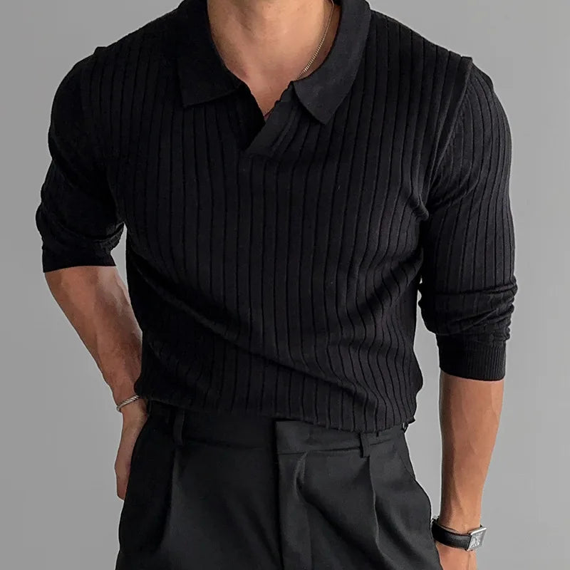 Retro Knit Striped Polo T-Shirt