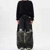 Y2K Camouflage Stitched Ripped Jeans