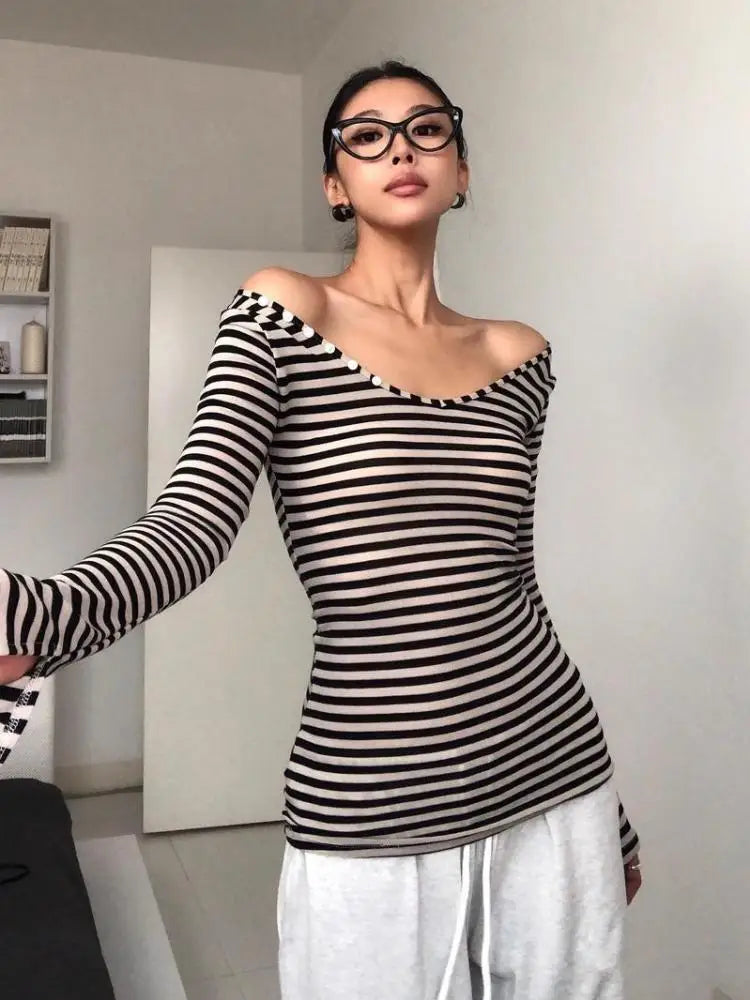 Y2K Striped Long Sleeve Top