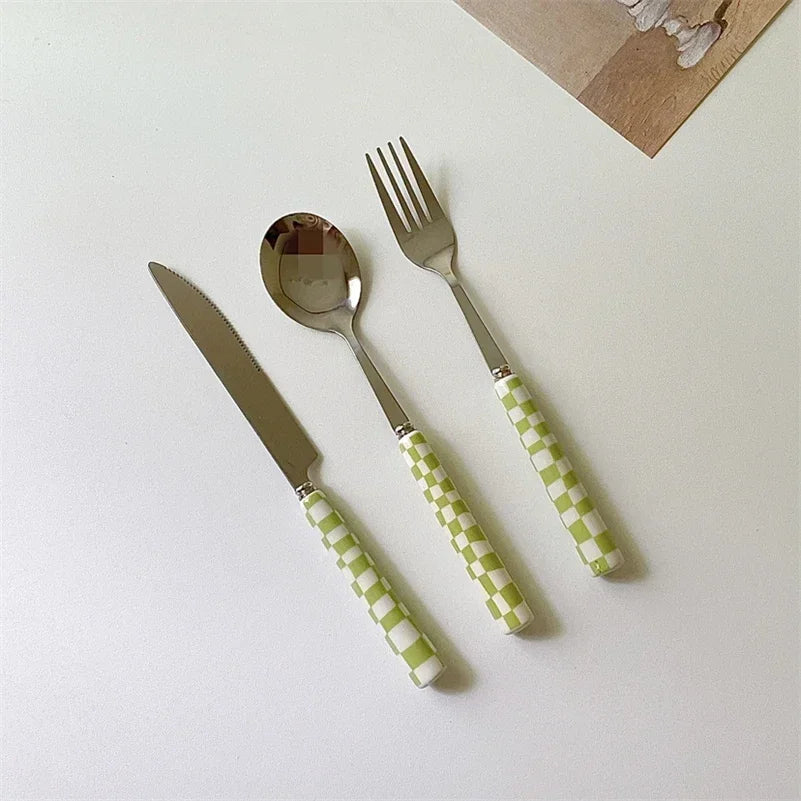 Retro Checkerboard Cutlery Set