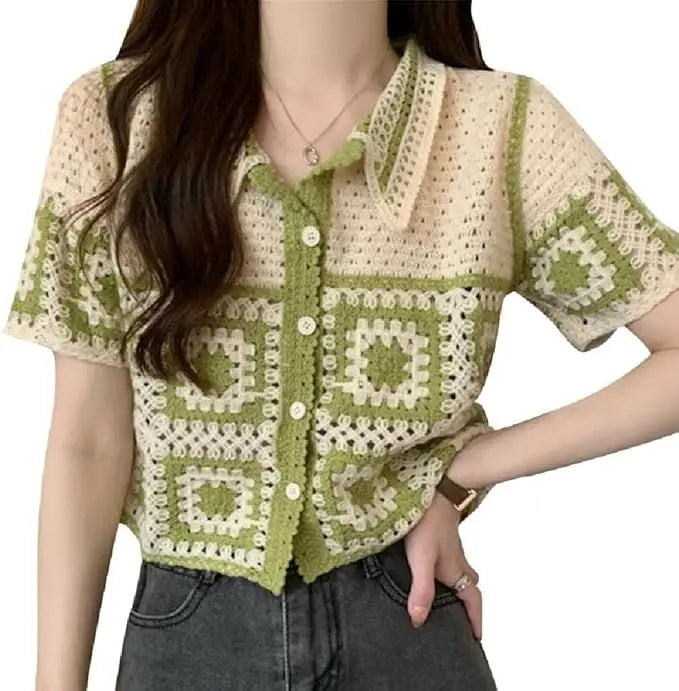 Handmade Crochet Striped Knitted Vest