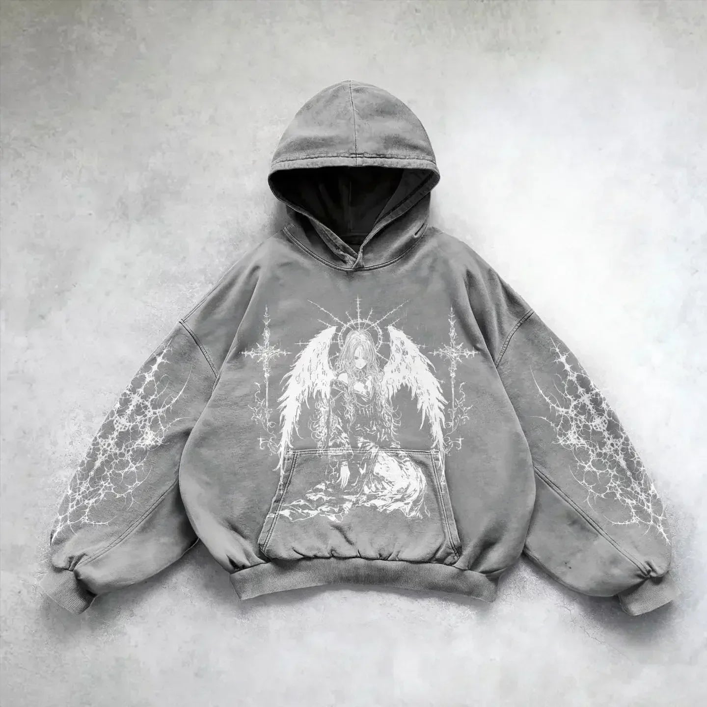 Sudadera con capucha grande lavada negra estilo gótico revival