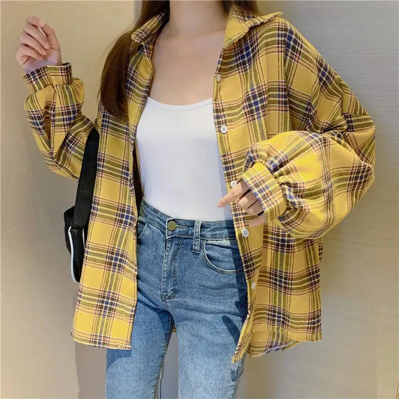 Oversized-Tartan-Jacken-T-Shirt mit Kragen