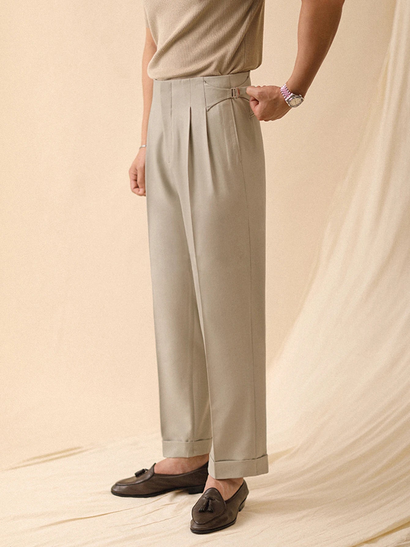 Pleated Button Wide Leg Italian Trousers
