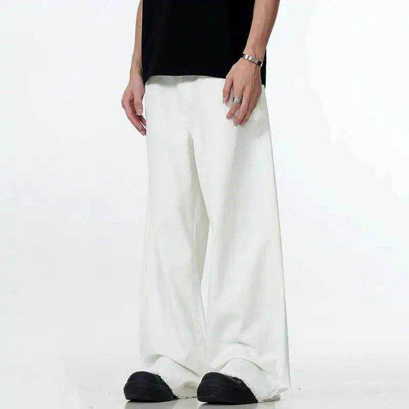 Solid Color Raw Edge Denim Pants