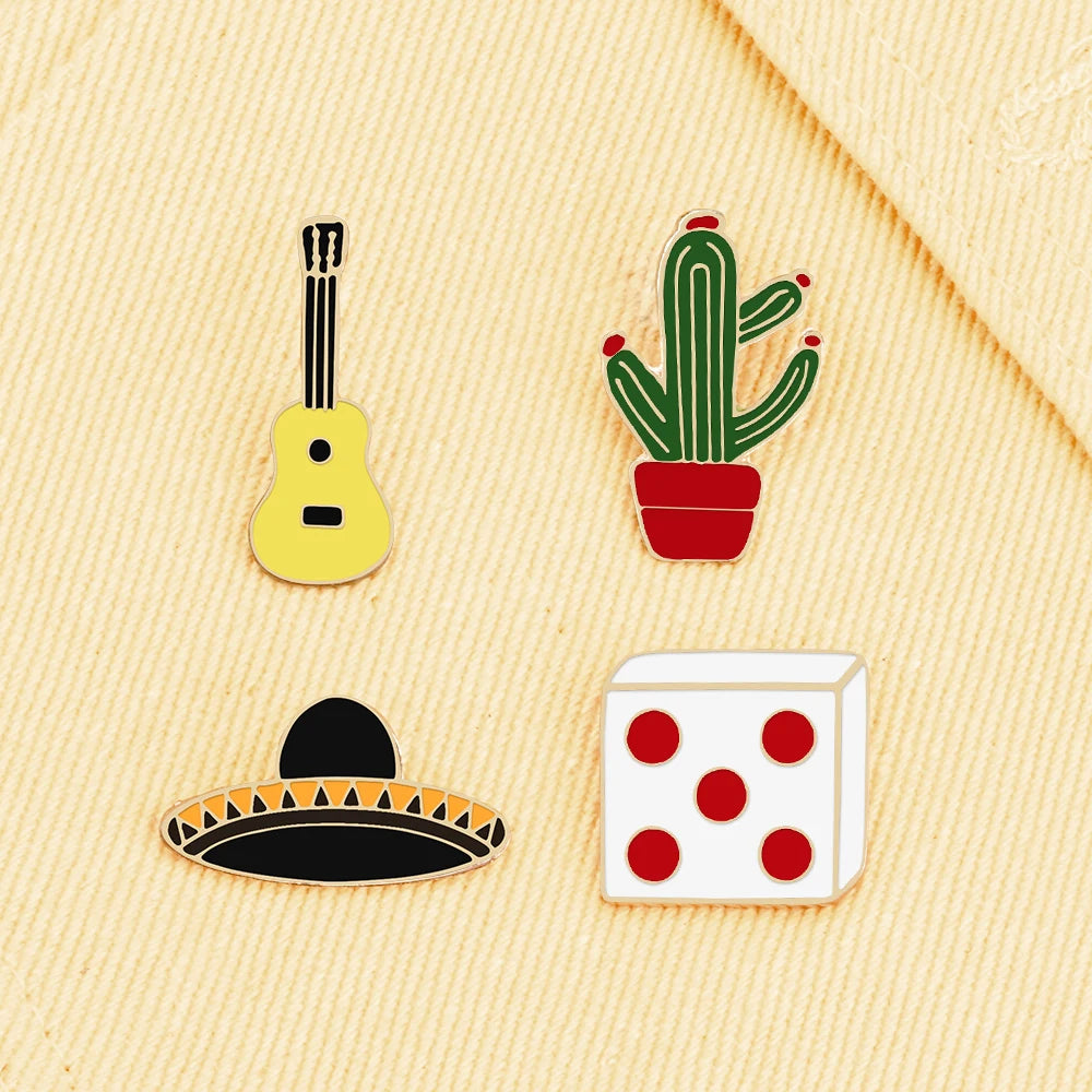 Creative Music Guitar Mexican Hat Brooches