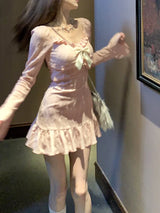 Flare Sleeve Coquette Pink Mini Dress