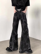 Grunge Black Washed Stacked Flare Jeans