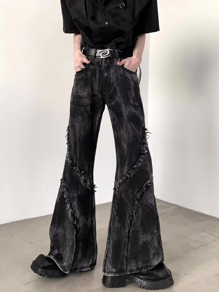 Grunge Black Washed Stacked Flare Jeans