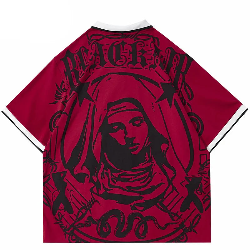 Virgin Mary Retro Embroidery Polo T-Shirt