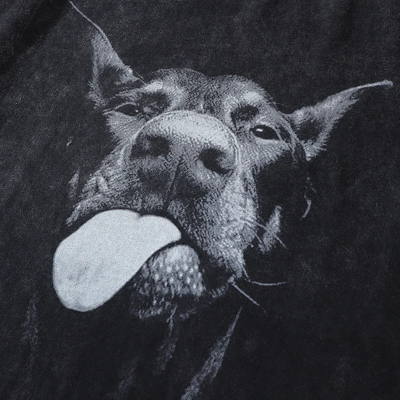 Doberman Dog Washed Black T-shirt