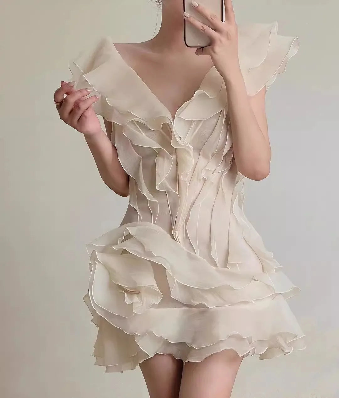 Asymmetric Ruffled Mini Dress
