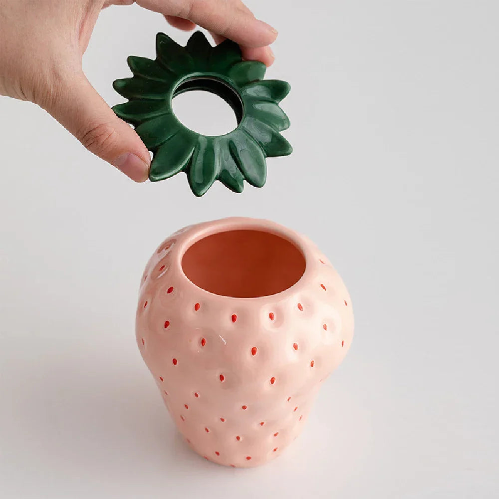 Vintage Strawberry Ceramic Vase