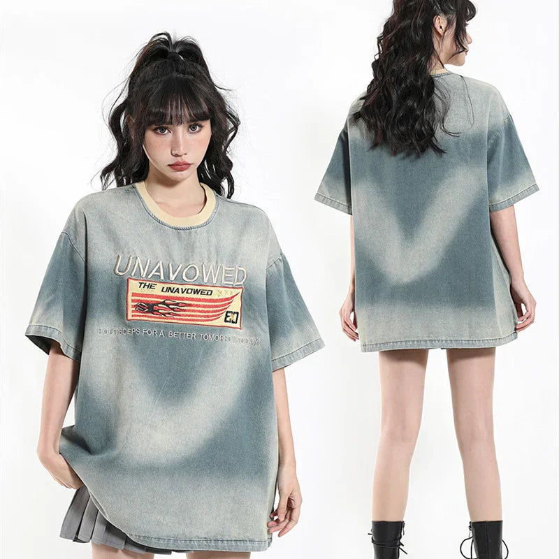 Hip Hop Letter Embroidered Oversized T-Shirt