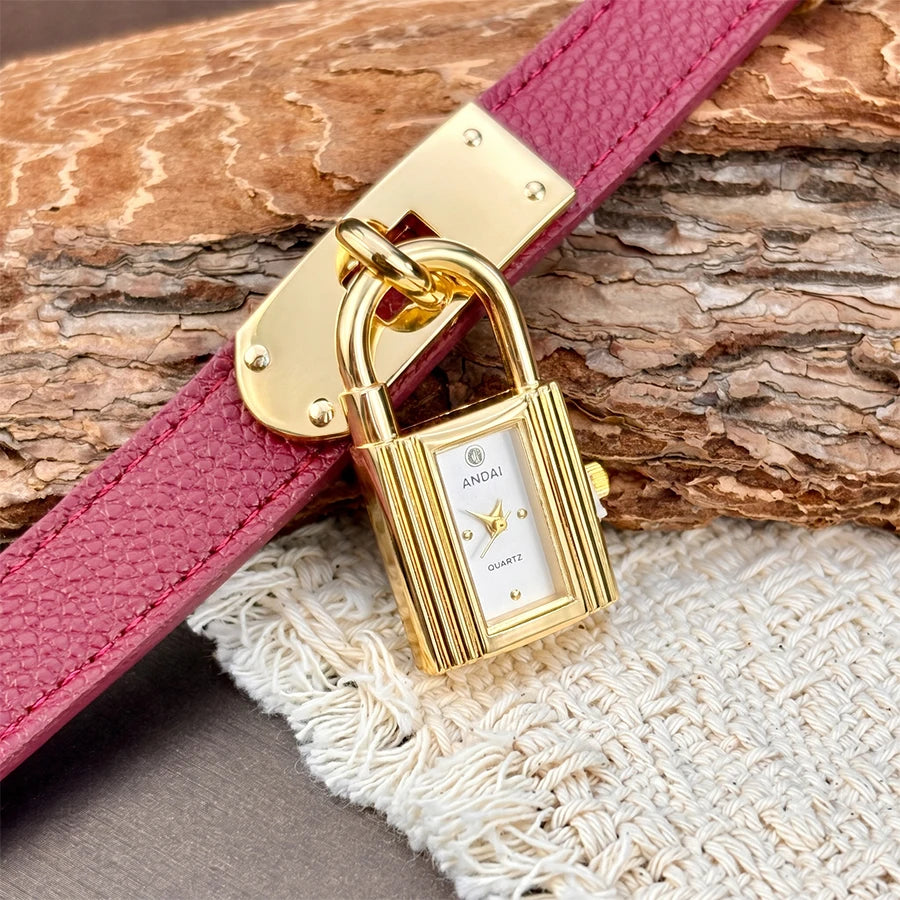 Edgy Padlock Dial Soft Strap Bold Watch for Women
