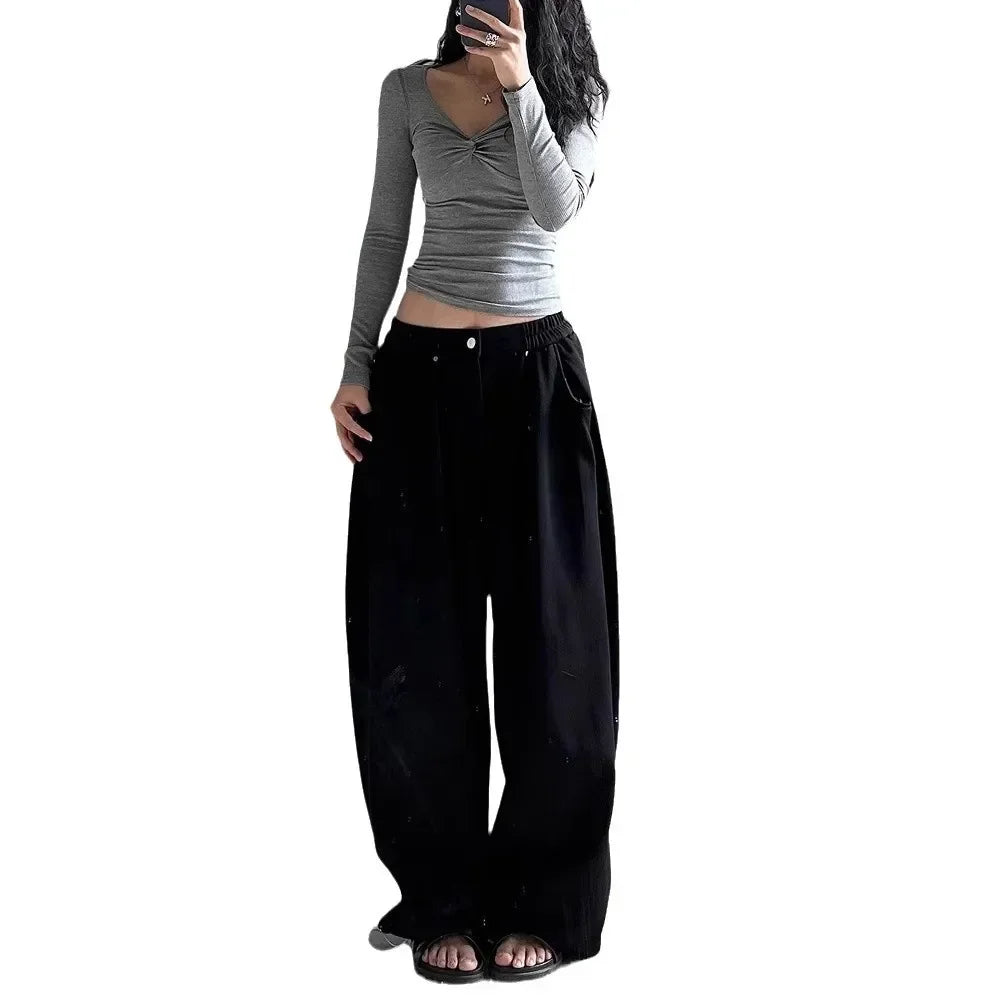Vintage Grey Wide Leg Retro Pants
