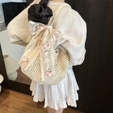 Summer Beach Tote Bag Solid Color Crochet