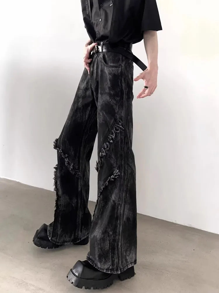 Grunge Black Washed Stacked Flare Jeans