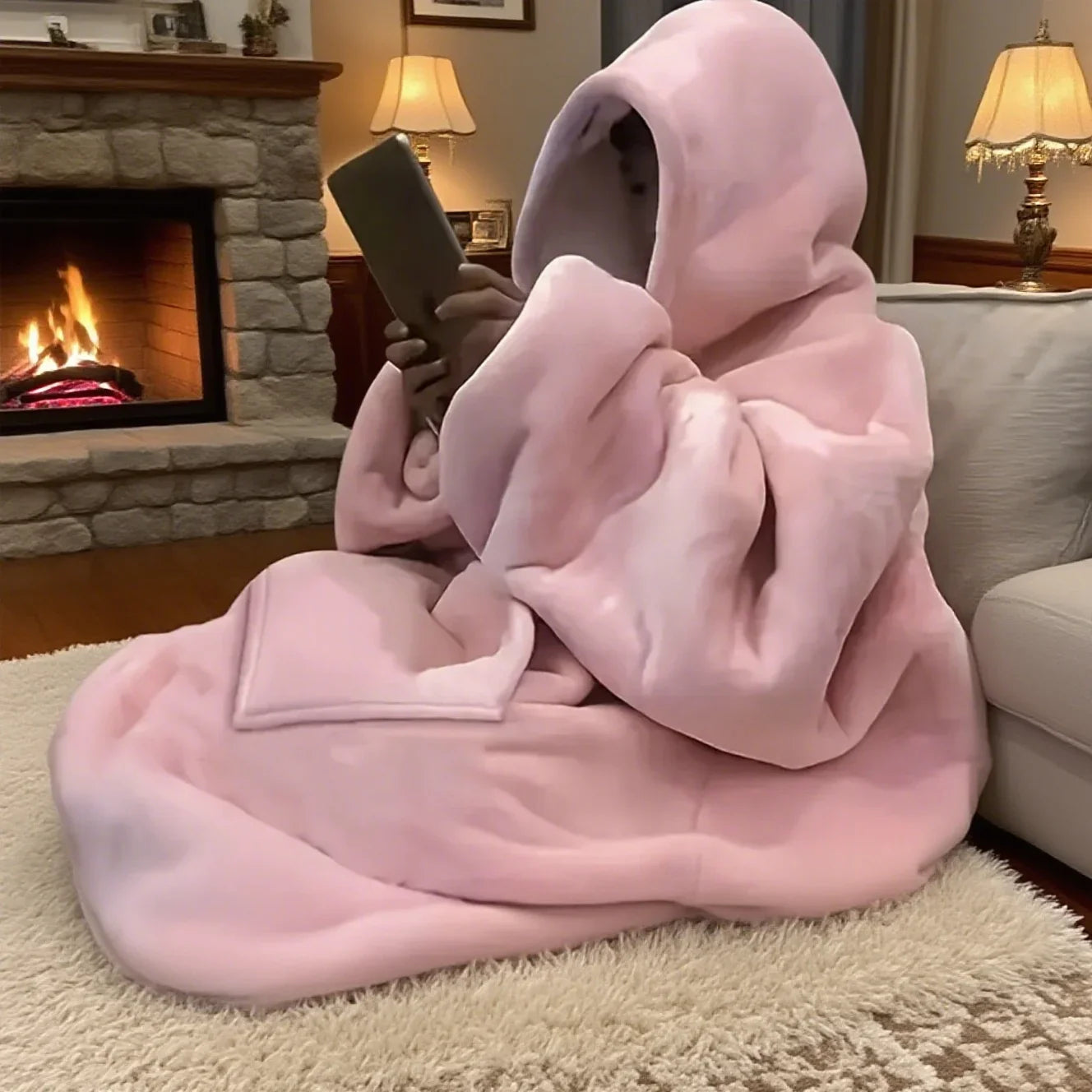 Cozy Oversized Reversible Fleece Hooded Blanket