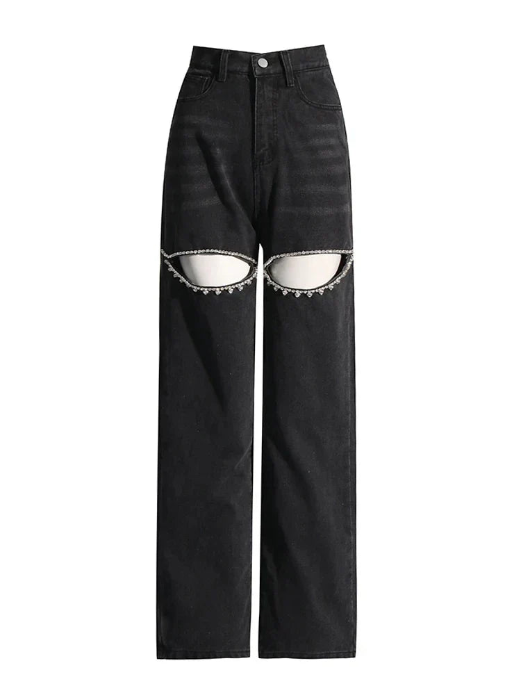 Baddie Embellished Ripped  Denim Jeans