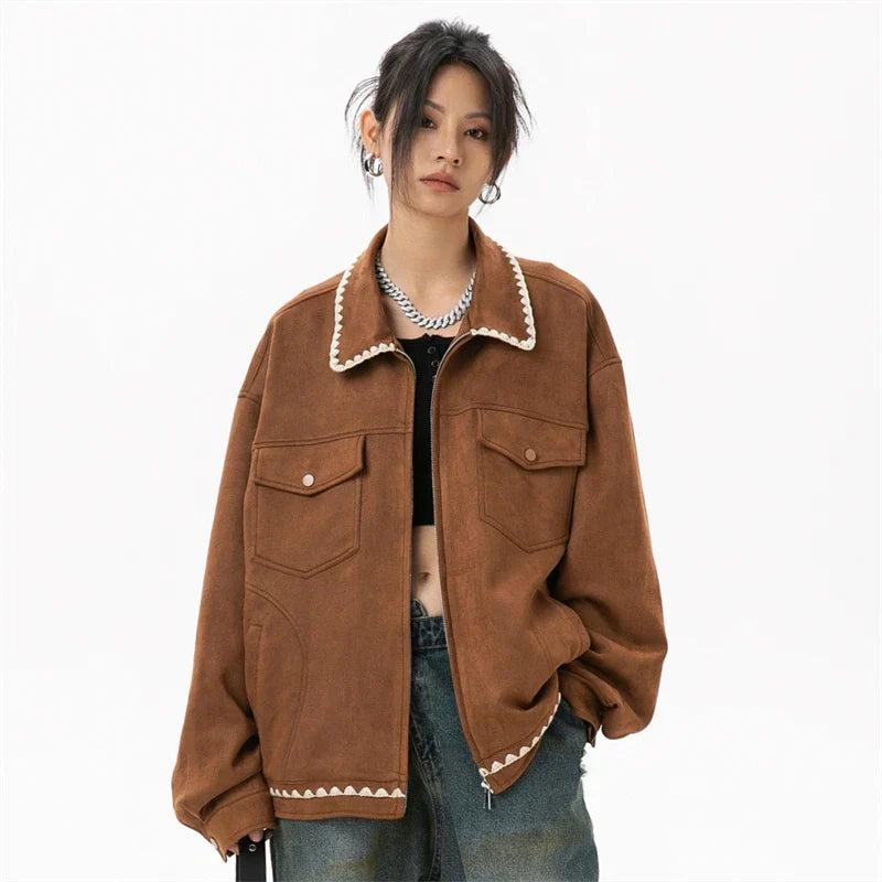 Y2K Stylish Suede Bomber Jacket