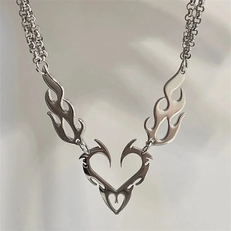 Cyperpunk Flamed Heart Necklace